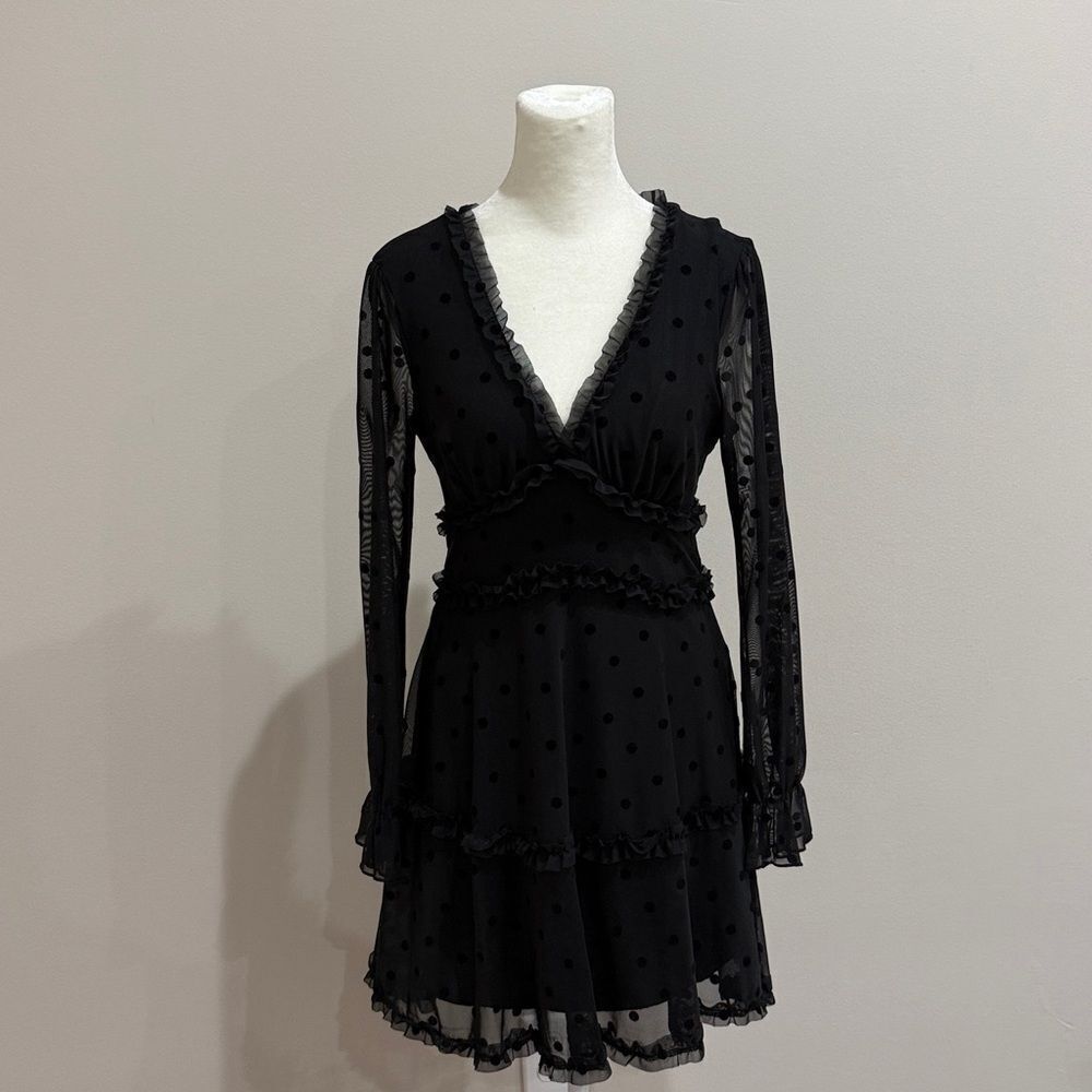 B. Darlin Elegant Black Sheer Polka Dot Dress Size 1/2